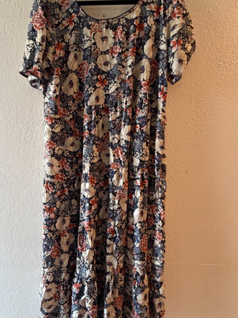 Natural Life Boho Floral Print Maxi Tiered Dress, Sz Large